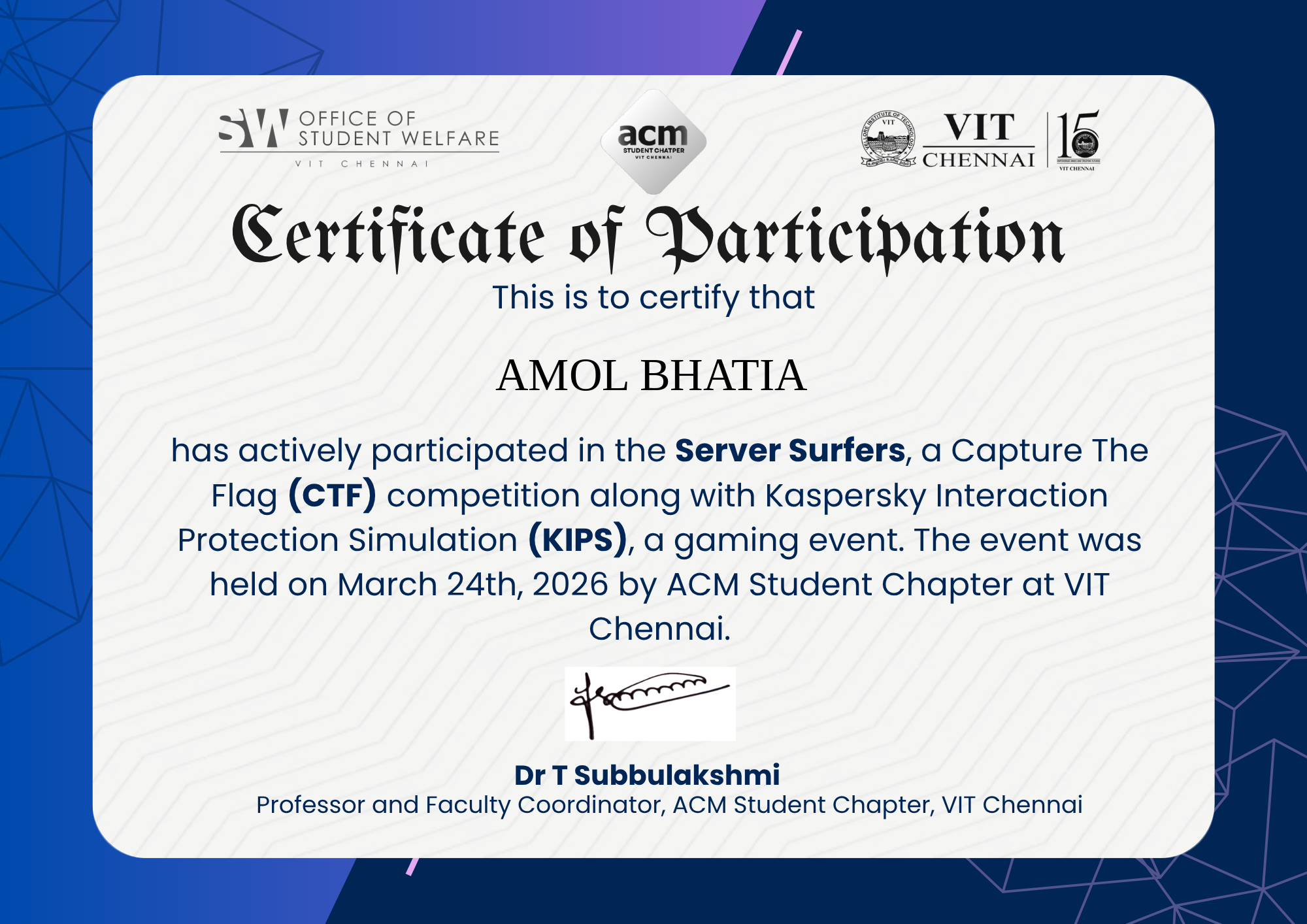Certificate preview for AMOL BHATIA